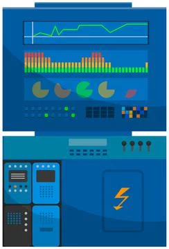 Production technologies, equipment for work at enterprise. Computer electrical 库存插图