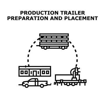 Production trailer preparation and placement for filmmaking Stock Illustration