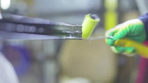 Production of Windows: aligning roller sealant in the glass Stock Footage 45548356