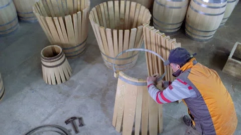 Production of wine barrels Stock Footage 62472003