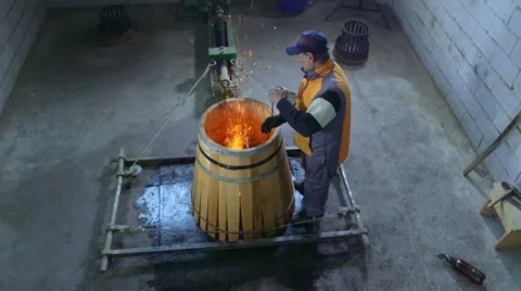 Production of wine barrels Stock Footage 62472009