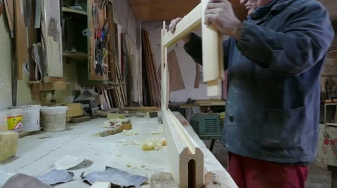 Production of wooden doors in the joiner's shop. Stock Footage 59793194