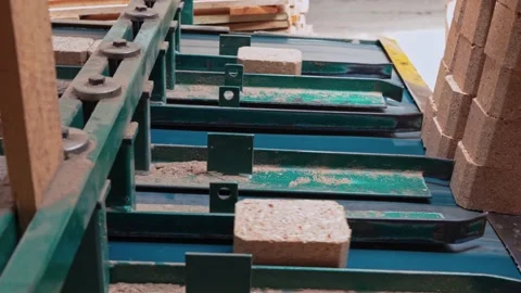 Production of wooden pallets on a special machine. Production line for wooden Stock Footage 201086302