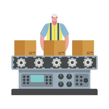 Production worker operating band Stock Illustration