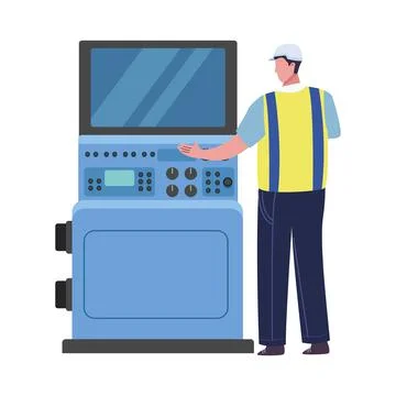 Production worker operating machine Stock Illustration