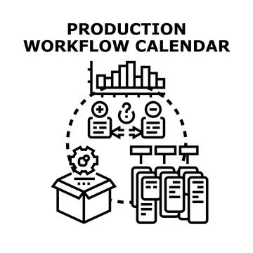 Production workflow calendar planning and task scheduling 库存插图
