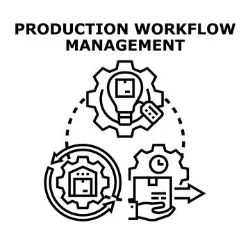 Production workflow management optimizing business process icon concept Illustrazione stock