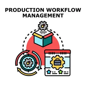 Production workflow management process organizing business development Stock Illustration
