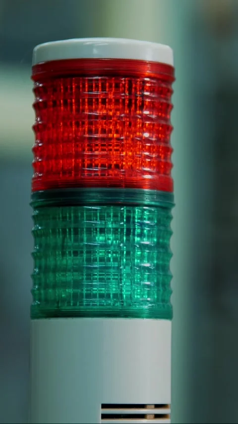 Production, workshop, close-up of a special lamp of red and green color. there Stock Footage 305773440
