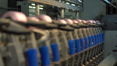 Production of yarn. Threads, coloured 15 Stock Footage 98949387