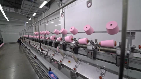 Production of yarn. Threads, coloured 3 Stock Footage 98936576