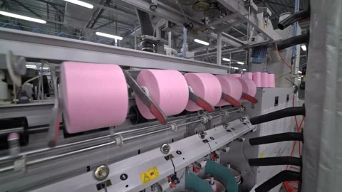 Production of yarn. Threads, coloured Stock Footage 98935238