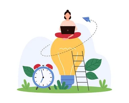 Productive creative employee work process, efficiency and productivity of tiny Stock Illustration