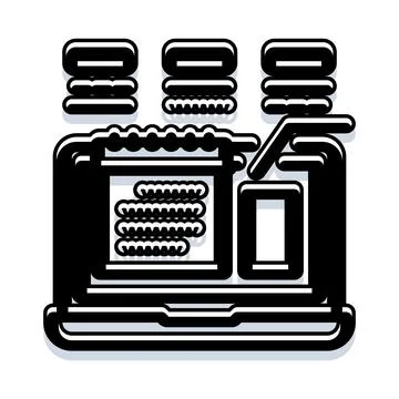Productive digital nomad working using laptop and coffee Illustrazione stock