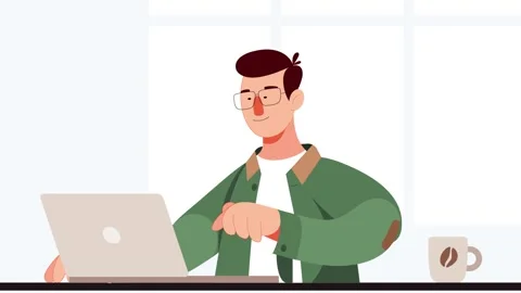 Productive Freelancer Working on Laptop Illustration Stockbeeldmateriaal 333203140