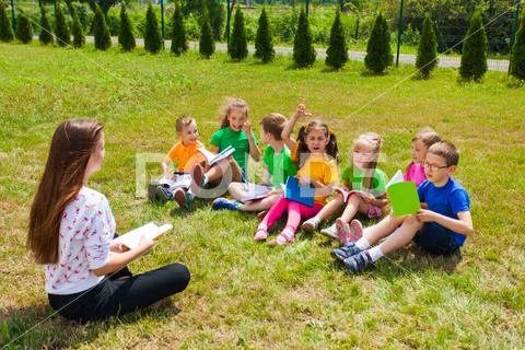 Productive lesson in the summer camp outdoor Stock Photos