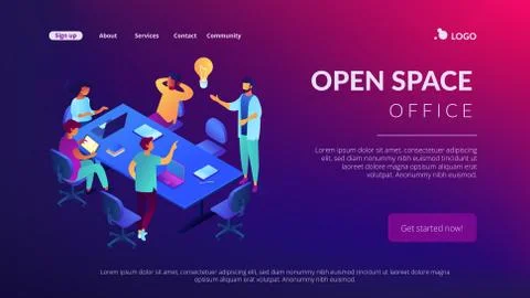 Productive team communication isometric 3D landing page. Stock Illustration