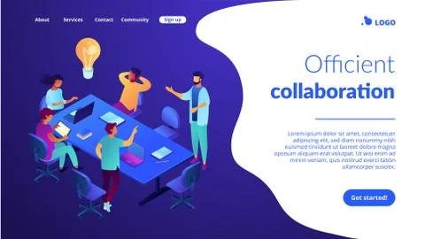 Productive team communication isometric 3D landing page. Stock Illustration