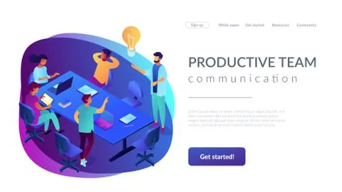 Productive team communication isometric 3D landing page. Stock Illustration