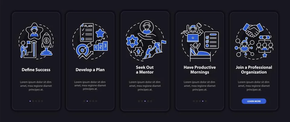Productive work to develop career onboarding mobile app page screen Stock Illustration