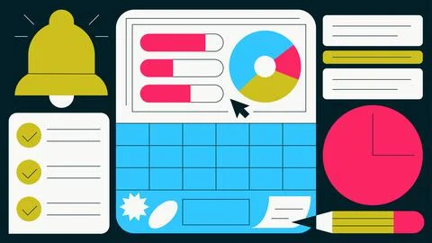 Productive Work Flat Concept Illustration Illustrazione stock