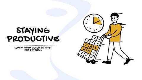 Productive workflow and task management concept. Vector of a man staying pr.. 스톡 일러스트