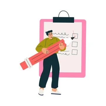 Productive Workflow with Man Checkbox List Managing Task Vector Illustration Stock Illustration