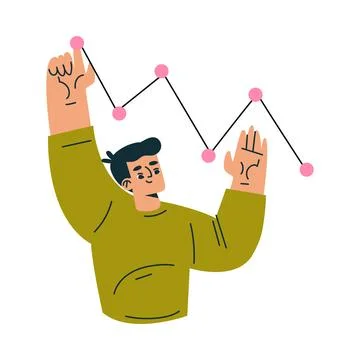 Productive Workflow with Man Draw Curve Graph Managing Task Vector Illustration イラスト素材
