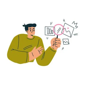 Productive Workflow with Man Hold Magnifier Managing Task Vector Illustration Illustrazione stock