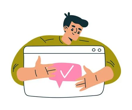 Productive Workflow with Man Hold Window Screen Managing Task Vector 스톡 일러스트