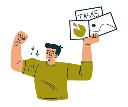 Productive Workflow with Man Managing Task Vector Illustration Stock Illustration