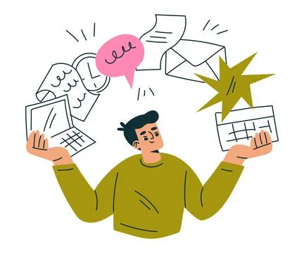 Productive Workflow with Man Managing Task Vector Illustration イラスト素材
