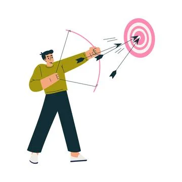Productive Workflow with Man Shooting Arrow in Dartboard Managing Task Vector Stock Illustration