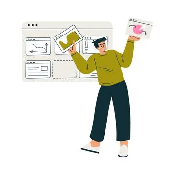 Productive Workflow with Man with Window Screen Managing Task Vector Illustrazione stock