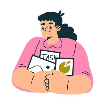Productive Workflow with Woman Managing Task Vector Illustration Illustrazione stock