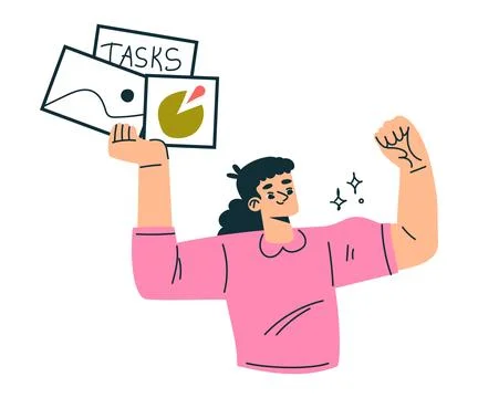 Productive Workflow with Woman Managing Task Vector Illustration イラスト素材