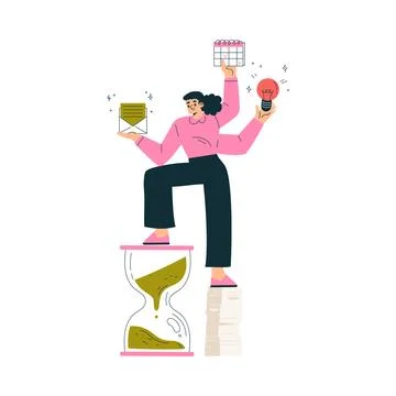 Productive Workflow with Woman Multitasking Managing Task Vector Illustration Stockillustratie
