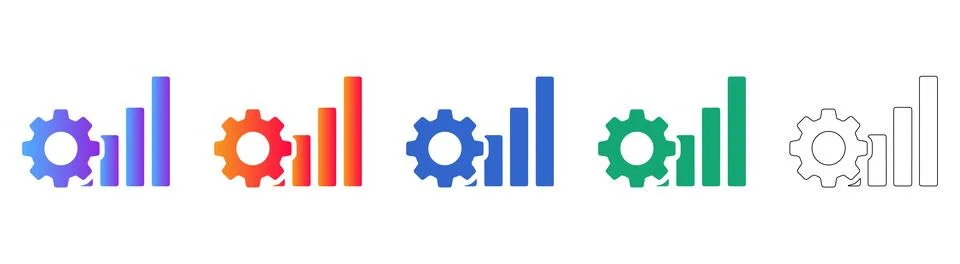 Productivity and Performance Gear Chart Icons Stock Illustration