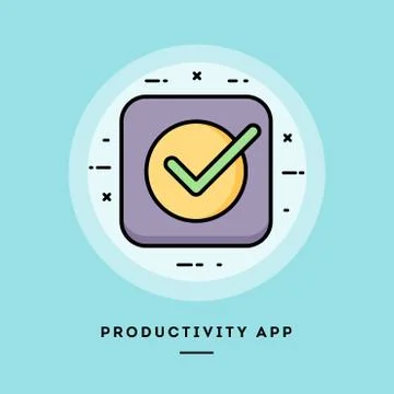 Productivity app, flat design thin line banner. Stock Illustration