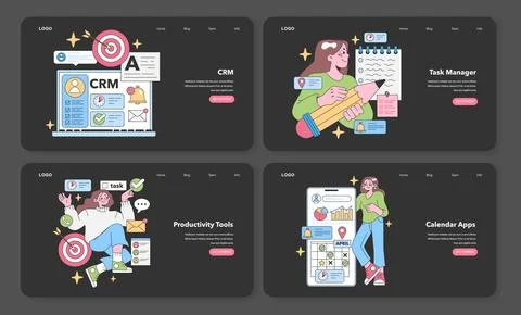 Productivity Apps set. Flat vector illustration. 스톡 일러스트