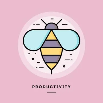 Productivity bee, flat design thin line banner. Stock Illustration
