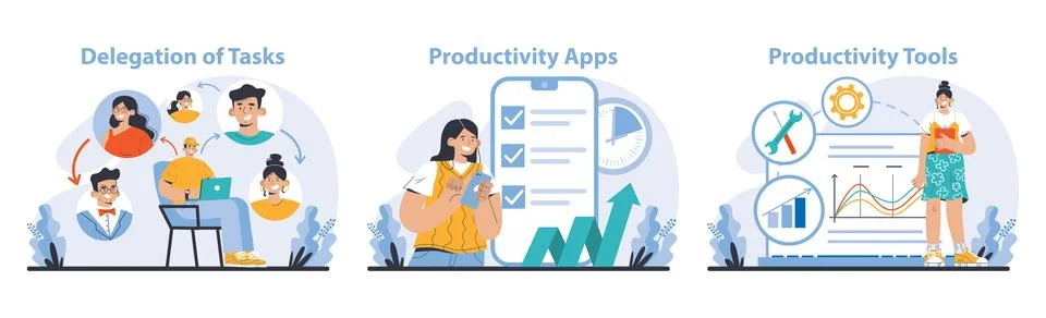 Productivity boosting concept. Flat vector illustration Illustrazione stock