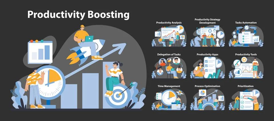 Productivity boosting concept. Flat vector illustration Stockillustratie