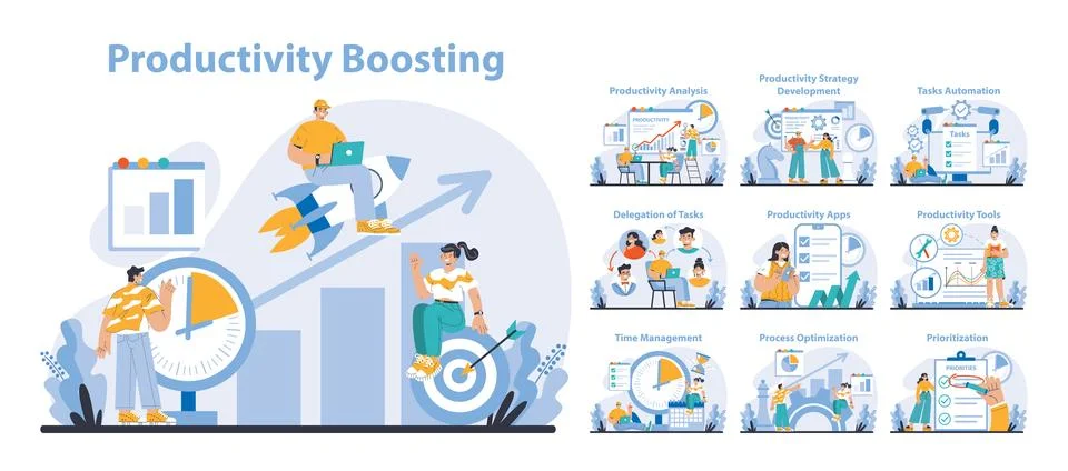 Productivity boosting concept. Flat vector illustration Stockillustratie