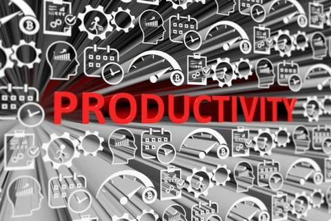 PRODUCTIVITY concept blurred background 3d render illustration Stock Illustration
