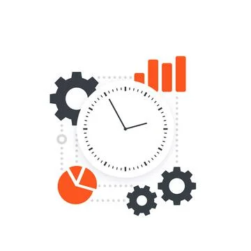 Productivity, efficiency, performance analytics and time management, vector Illustrazione stock