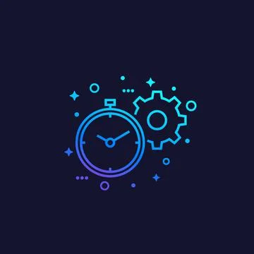 Productivity linear vector icon with stopwatch and cogwheel Illustrazione stock