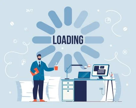 Productivity Loading Process and Take Coffee Break Stock Illustration