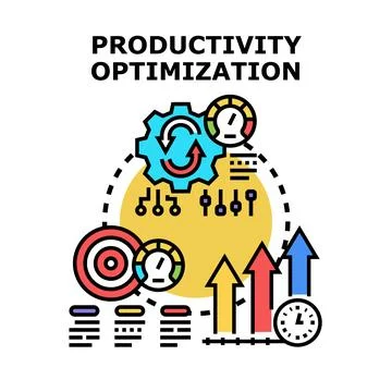 Productivity optimization process improving business efficiency and performan Illustrazione stock