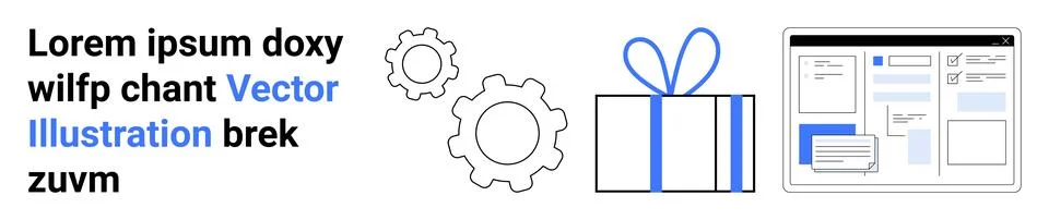 Productivity, technology, user interface, gift packaging, development, e-comm Illustrazione stock